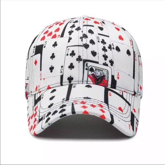 Baseball Hat Cap with Playing Cards in White Red Black Unisex